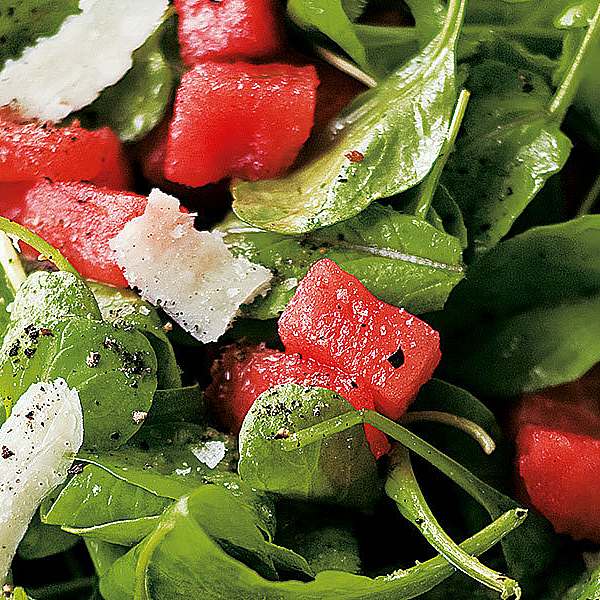 Watermelon salad with parmesan cheese"