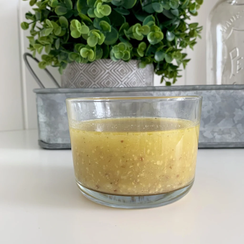 "Miso madness dressing in clear bowl"