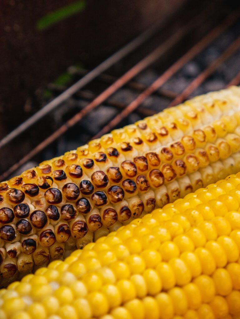 "Grilled corn on a grill"