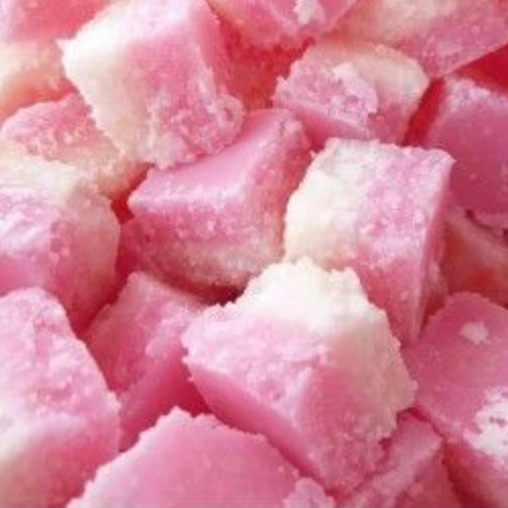 "Pink and white coconut candy"