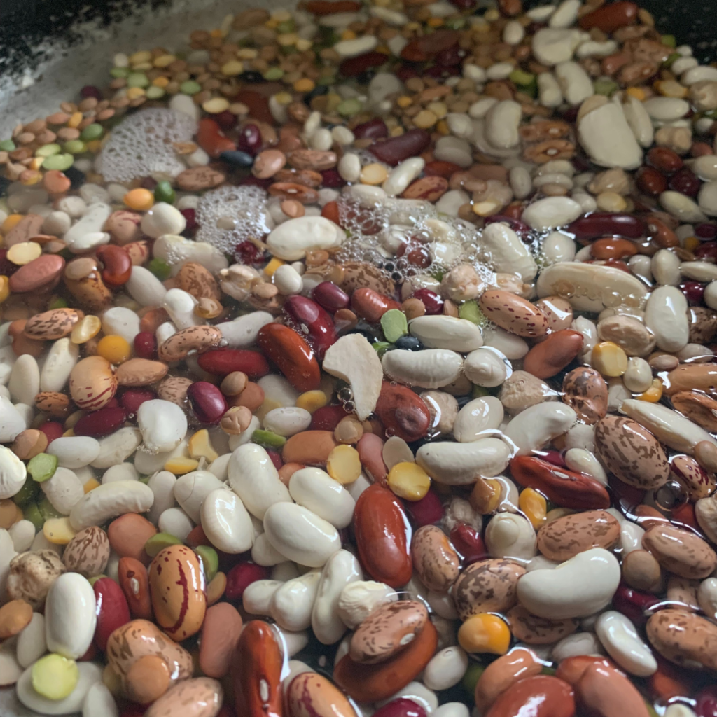 "A bean mix that was soaked in water for peas soup