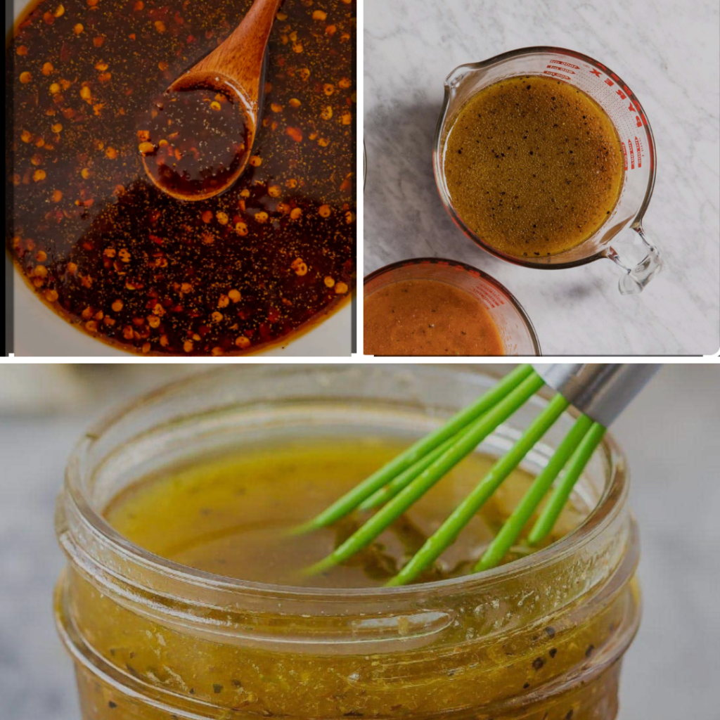 "3 marinades made with leftover turkey brine on tile counter"