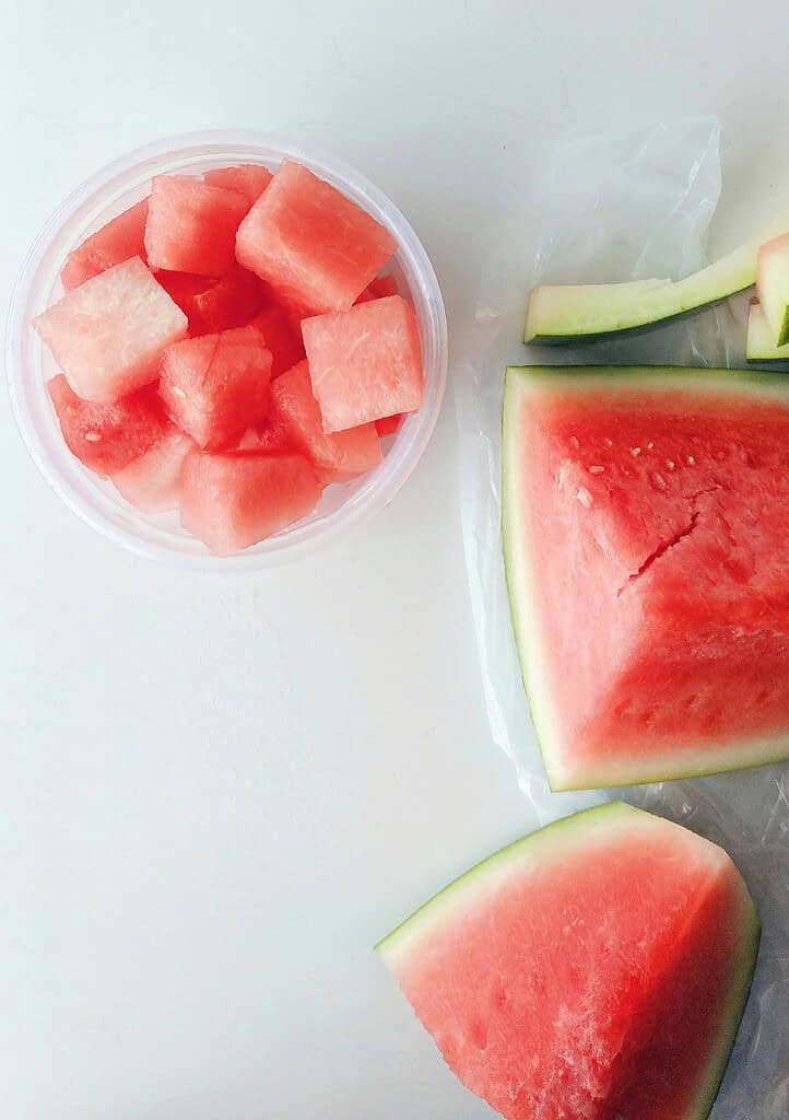Watermelon slices and cubes