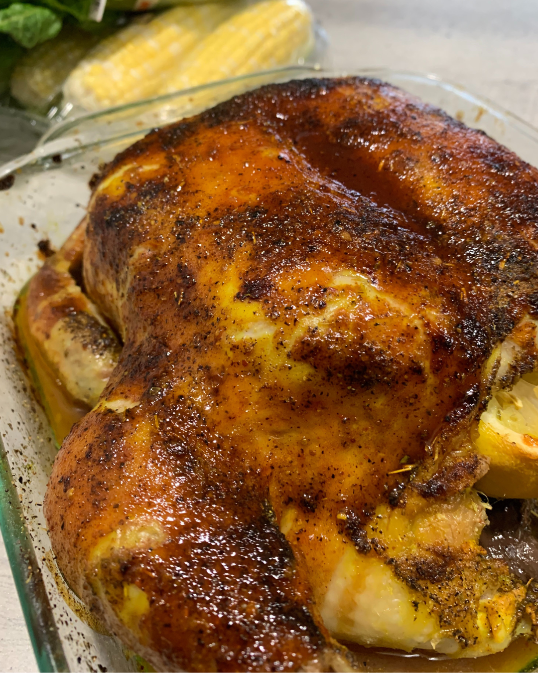 Roasted Whole Chicken with corn on the cob