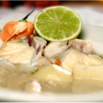"boiled Nassau Grouper in a zesty, spicy broth with goat pepper and lime on the side"