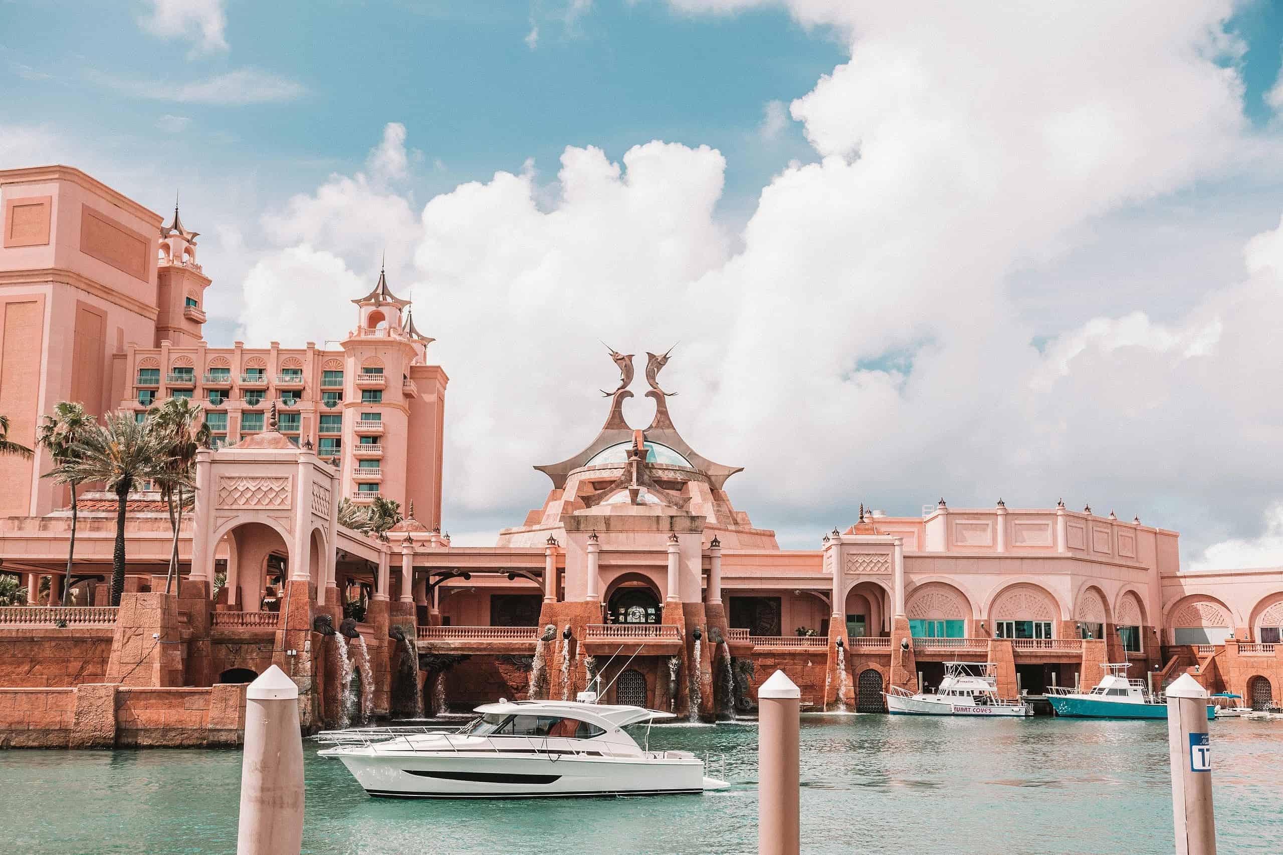 Atlantis Paradise Island with boat in the water